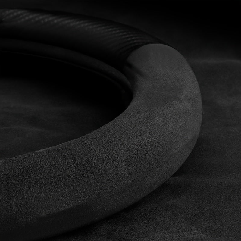 Car Steering Wheel Cover D-Shaped Carbon Fiber Texture Plush Fit 37-38.5cm