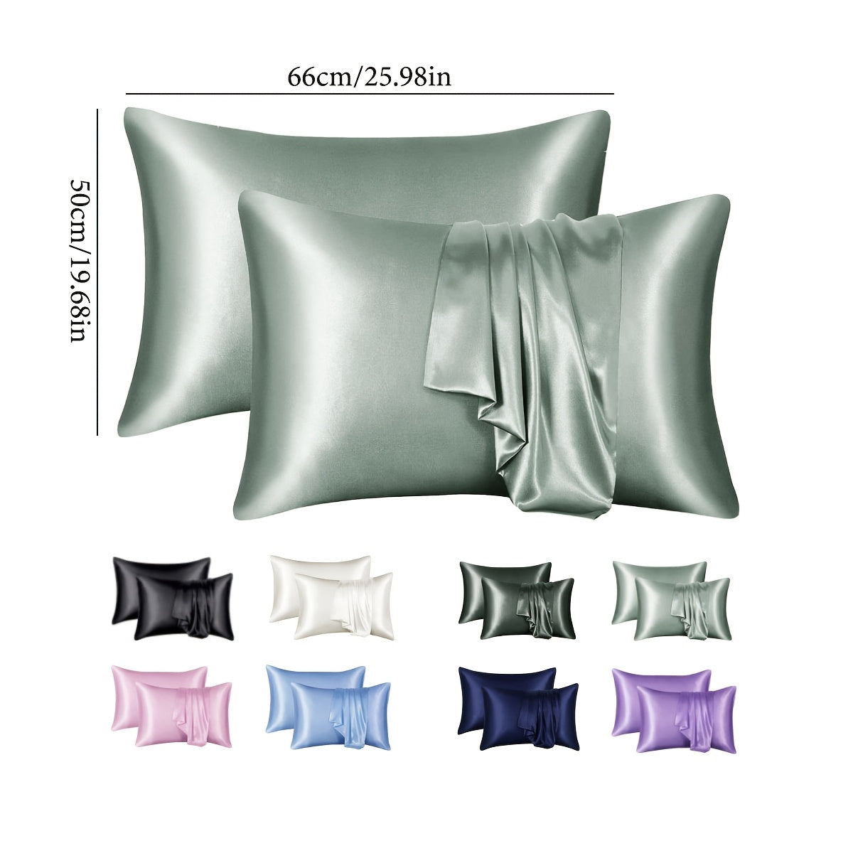Juego de 2 fundas de almohada satinadas hipoalergénicas de poliéster con cierre de sobre 200gsm