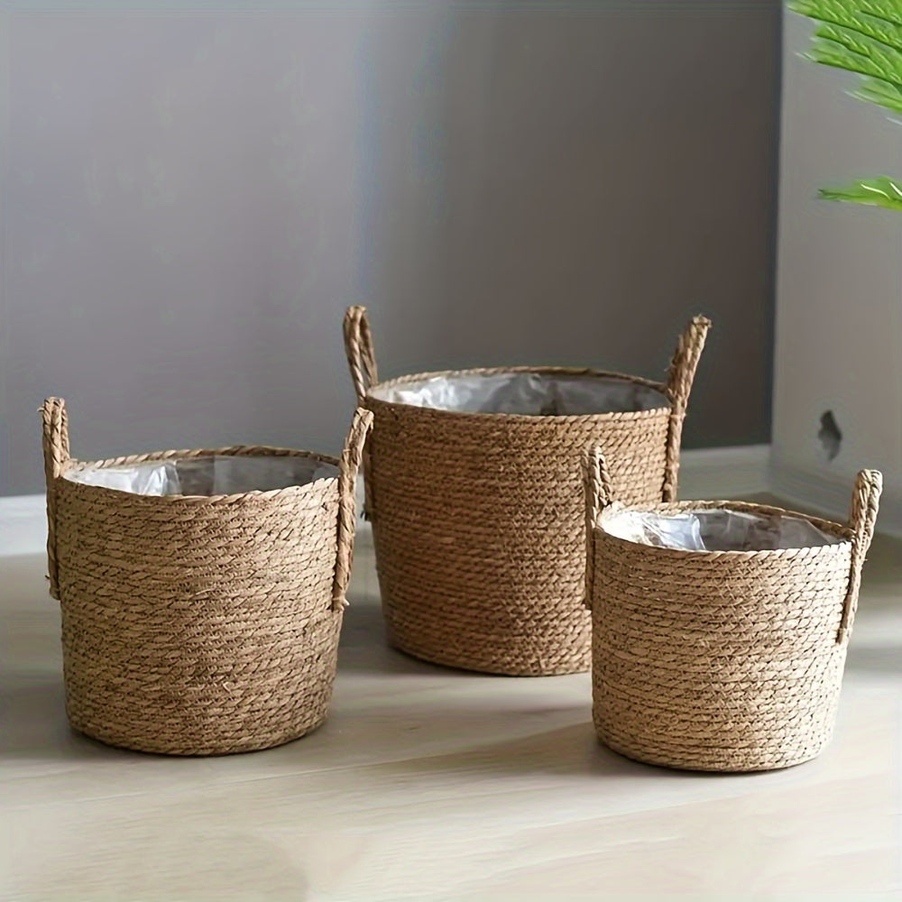 Set of Woven Nordic Plant Pots and Large Storage Baskets Indoor Outdoor