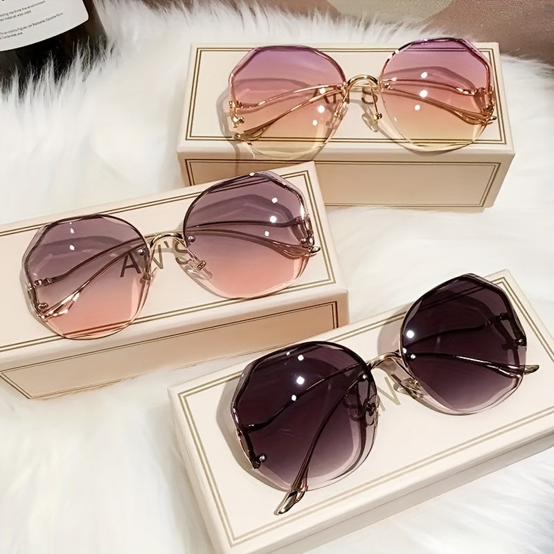 Gradient Sun Shades for Women Ombre Rimless Fashion for Summer Beach Vacation