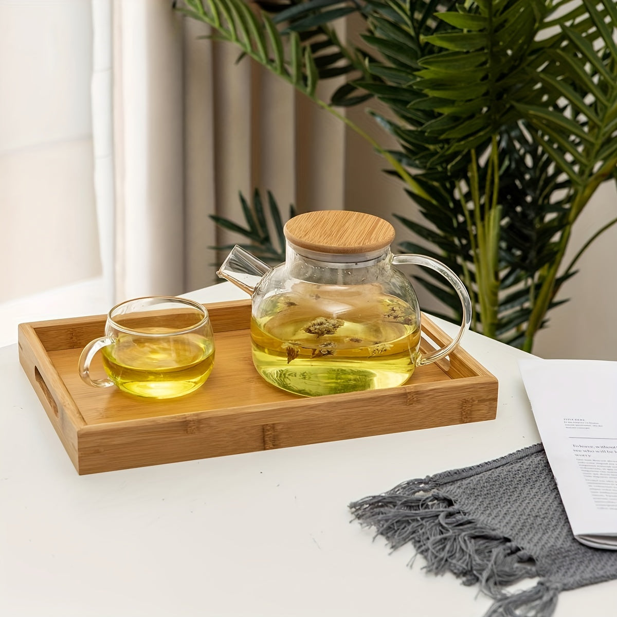 Bamboo Serving Tray with Handles for Eating, Working, and Storage