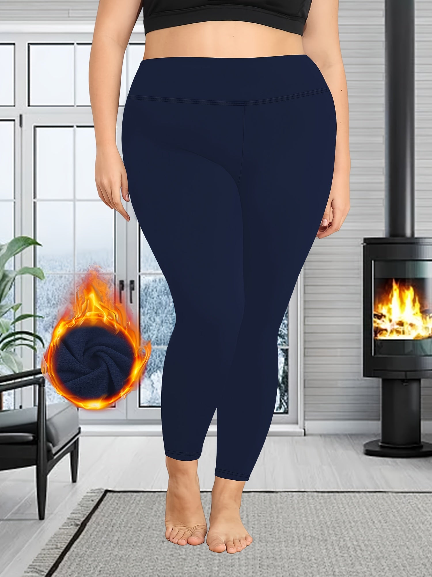 Plus Size Warm Leggings High Waist Thick Stretchy Fall Winter Women's