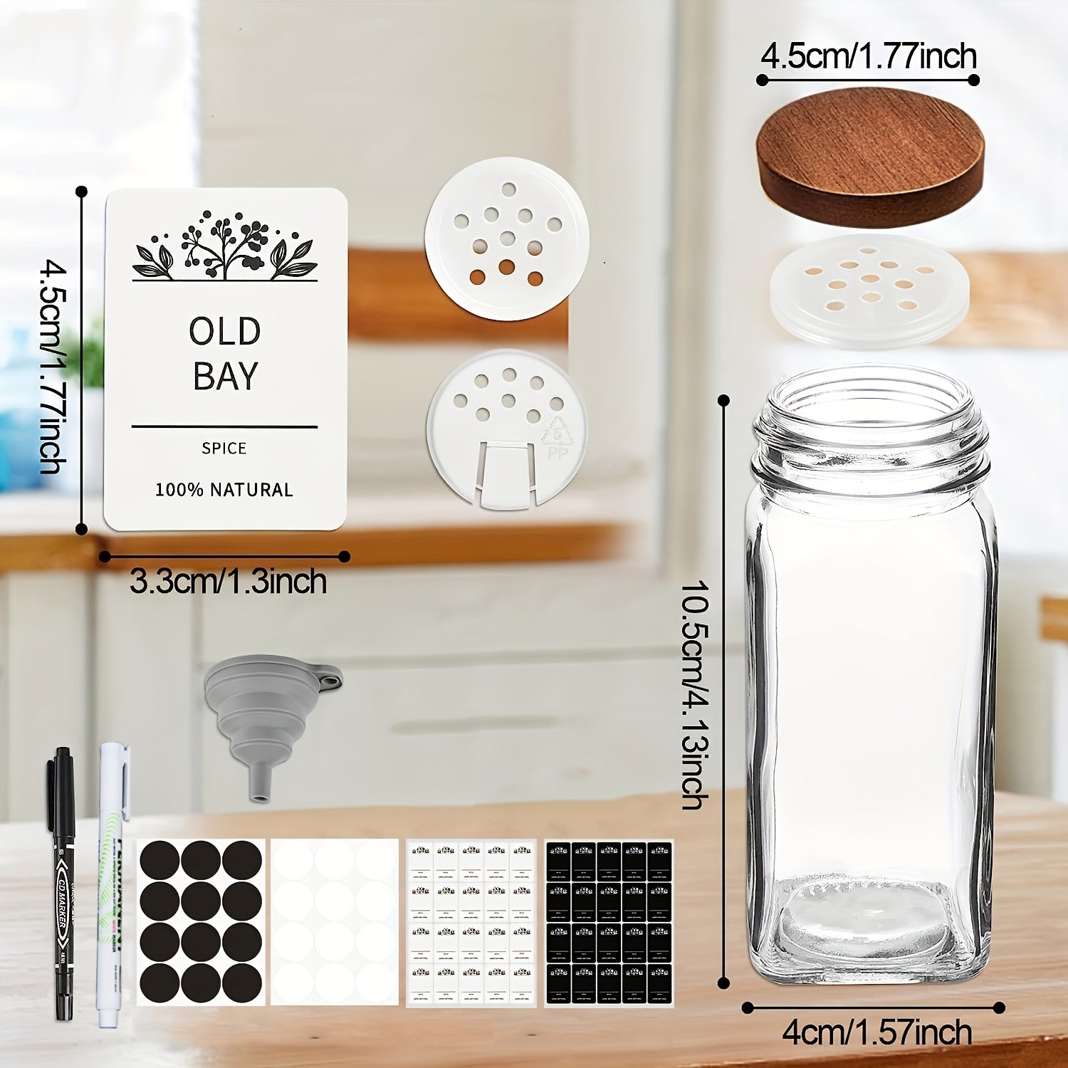 Set of 6 12 or 24 Glass Spice Jars with Sandalwood Lids 120ml Kitchen Organization