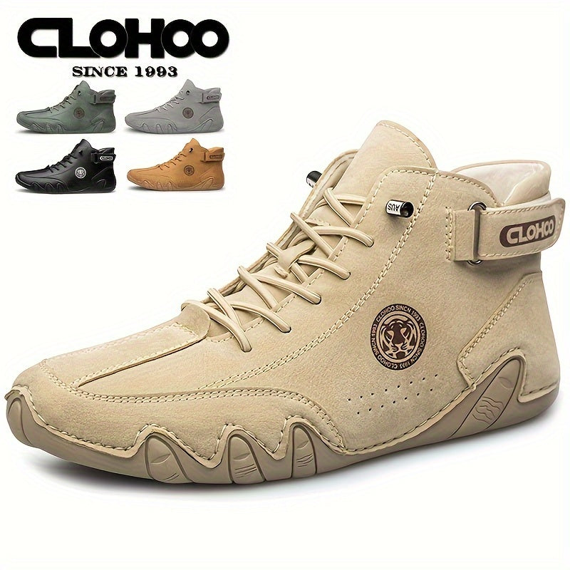 Men's Short Boots with Plush Lining and Hand-Stitched Octopus Design Casual PU High-Tops for All Seasons