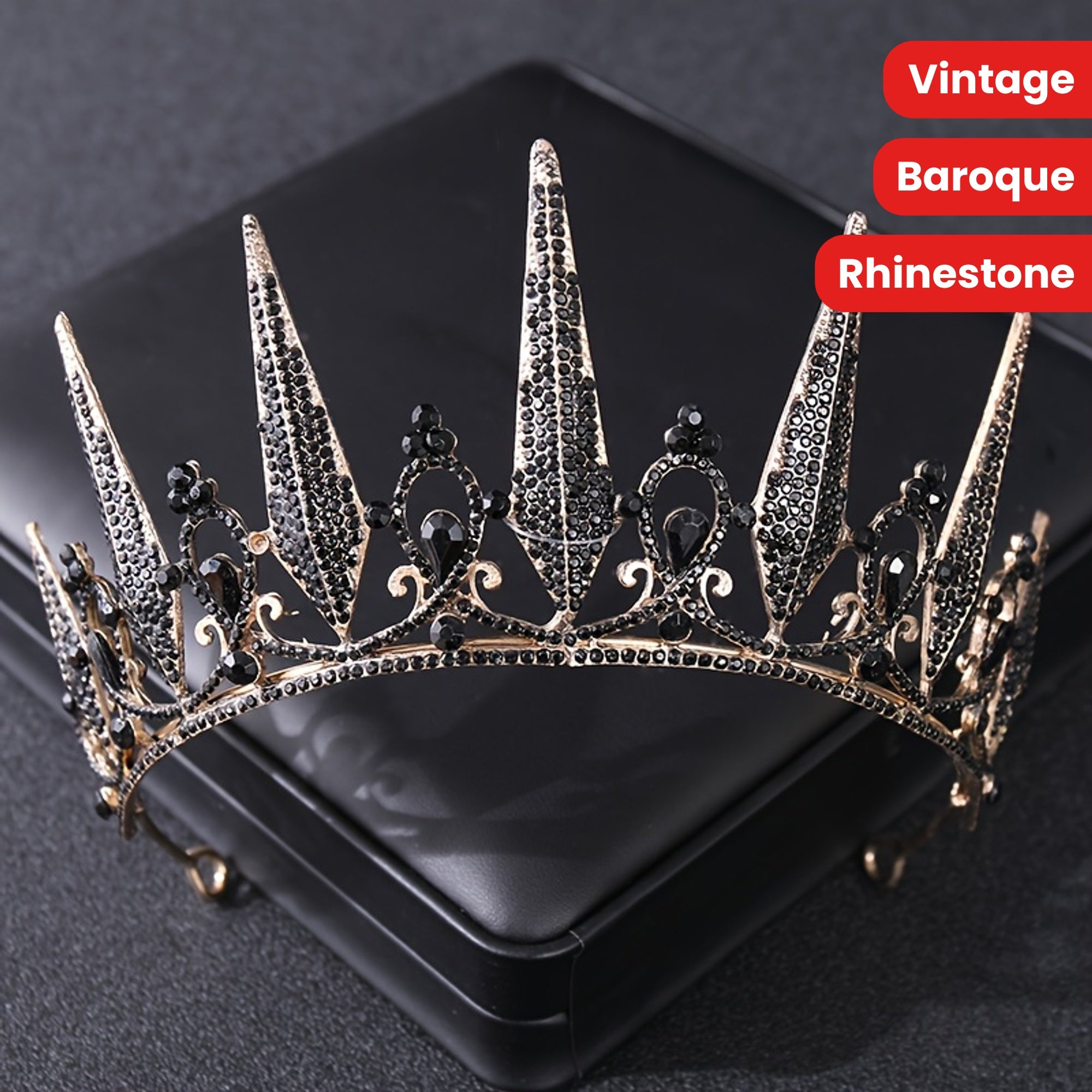 Black Crystal Tiaras and Crowns for Women Wedding Prom Baroque Rhinestone Headband Bridal Jewelry