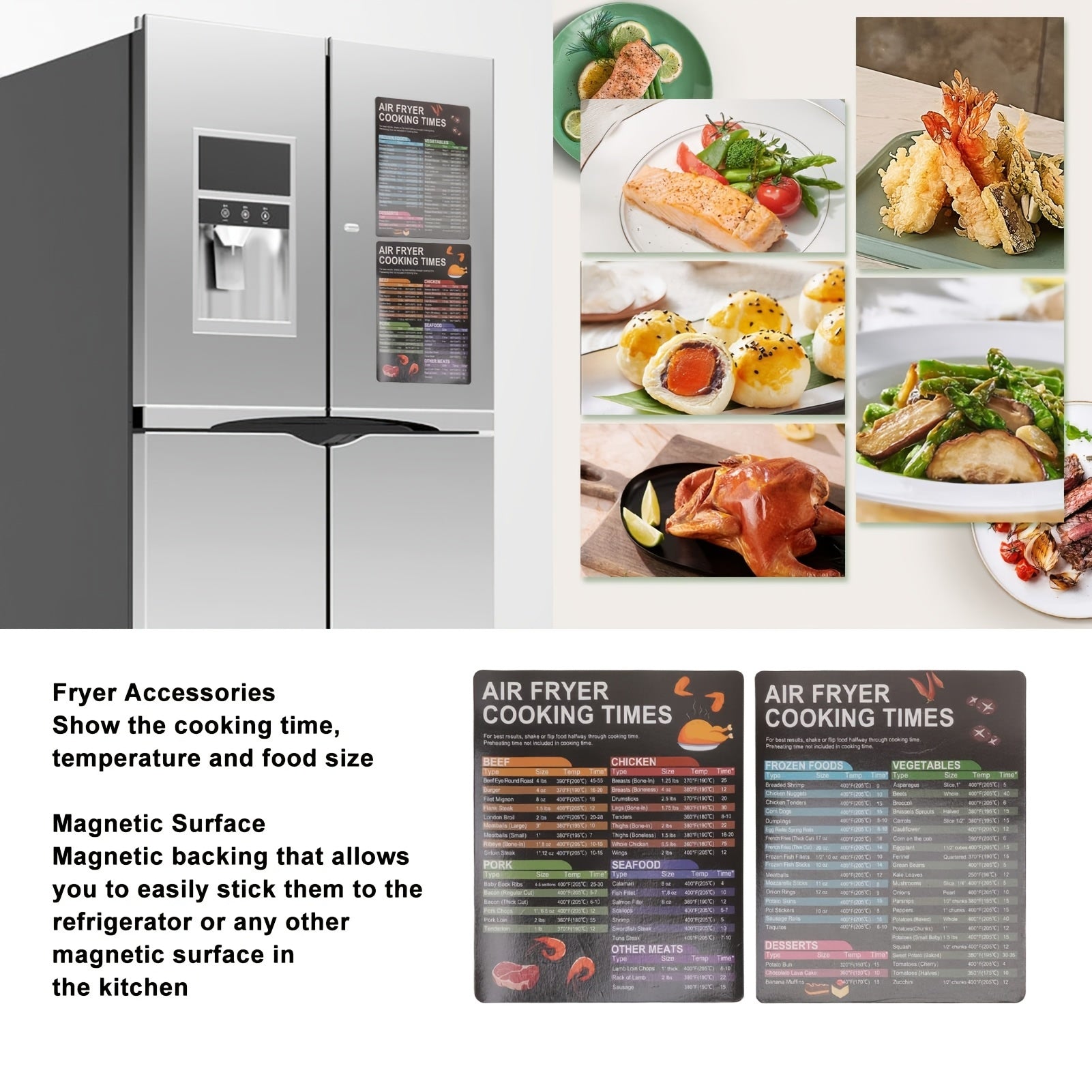 Air Fryer Accessories Magnetic Cheat Sheet Set Cooking Guide Kitchen Gadgets Reference