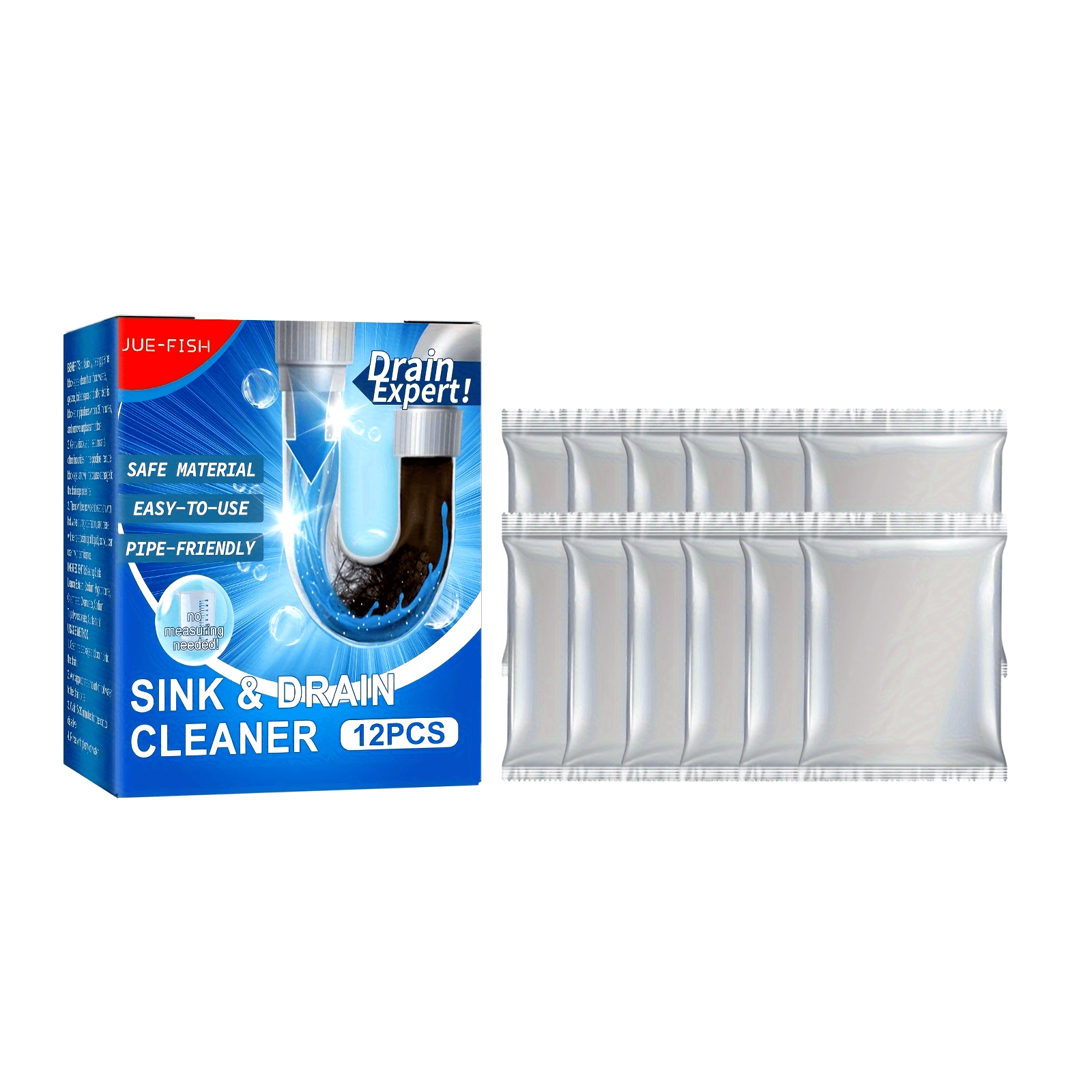 Caja de 12 limpiadores de desagües para inodoros, lavabos y desagües, desatascador