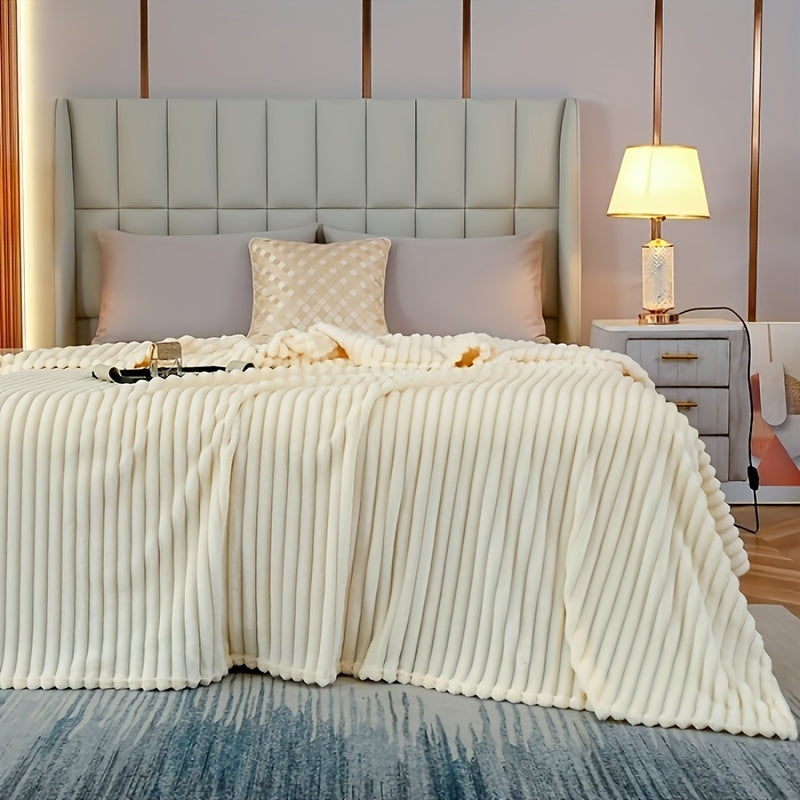 Cozy Lambswool Throw Blanket Beige Ultra-Soft Taffeta Rolled Edges for Sofa Bed Travel