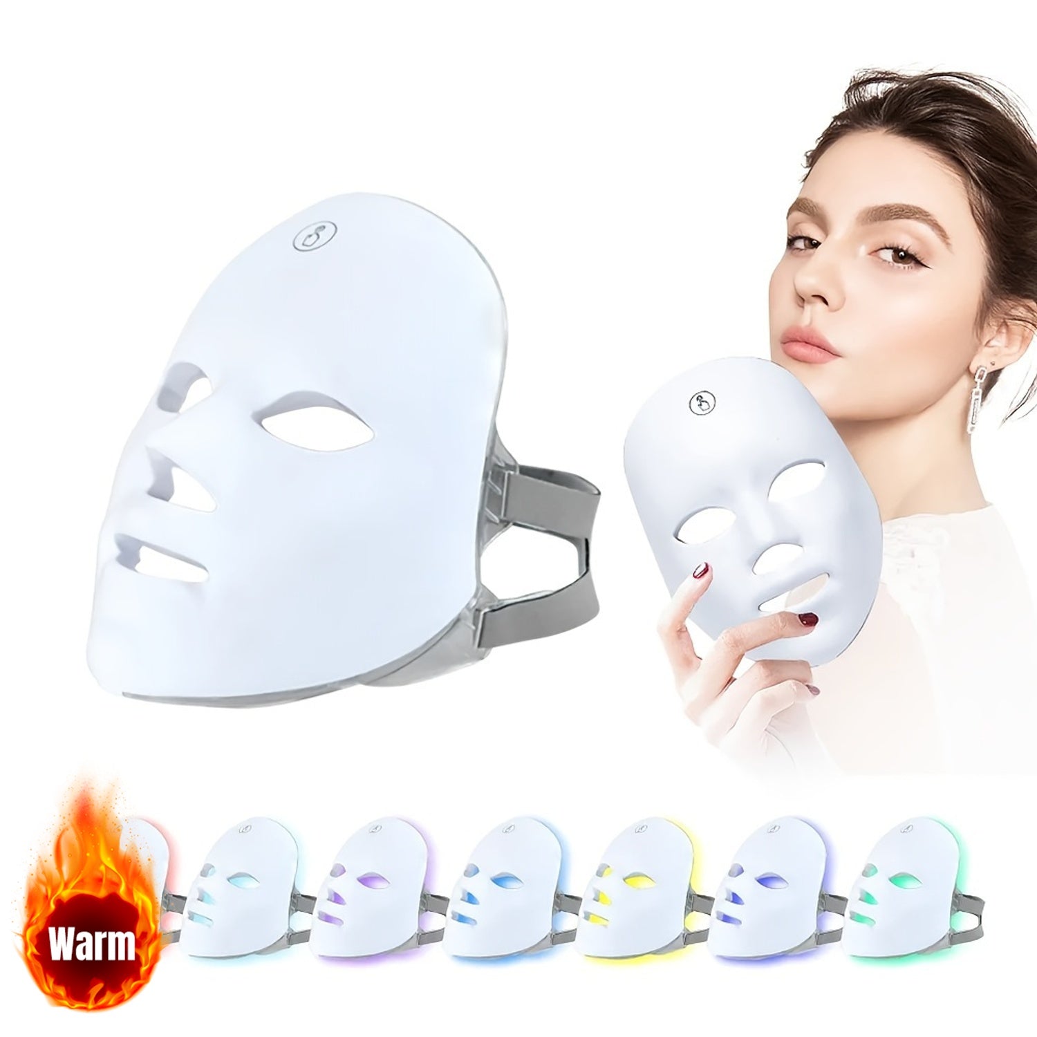 LED Facial Mask with 7 Colors, USB Rechargeable, Detachable Strap, Low Voltage