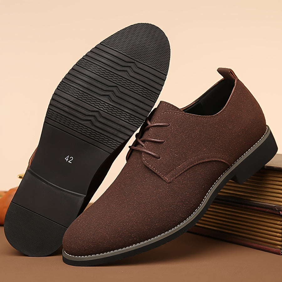 Men's Black Casual Dress Shoes Leather Pointed Toe Lace-Up Rubber Sole