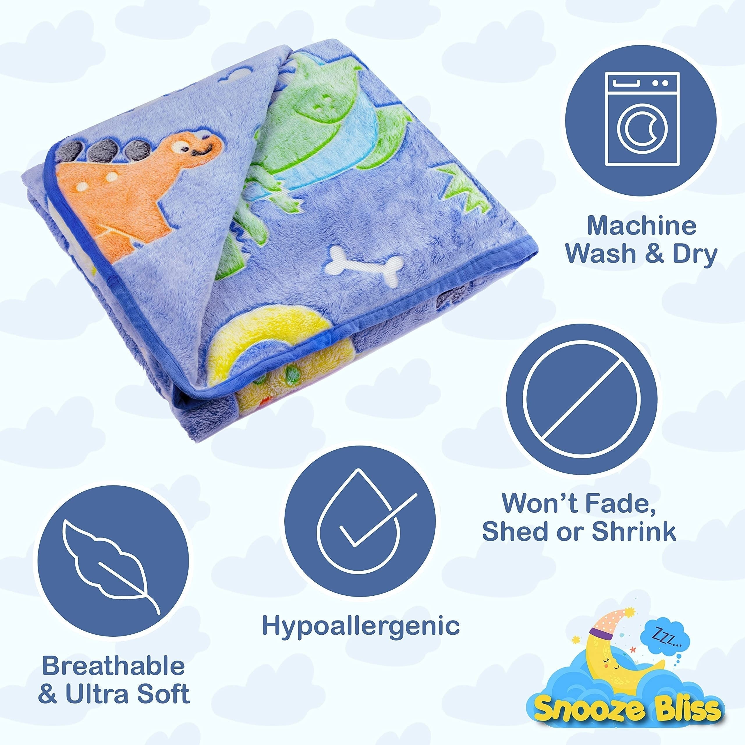 Kids' Glow-in-the-Dark Dinosaur Blanket with Cartoon Dinos and Palm Trees in 3 Sizes