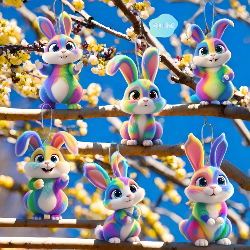 Juego de 6 adornos de acrílico de conejitos de Pascua coloridos para decoraciones de primavera