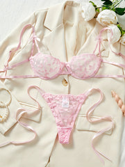 Women's Embroidered Mesh Two-Piece Set Heart Pattern Sexy Lingerie