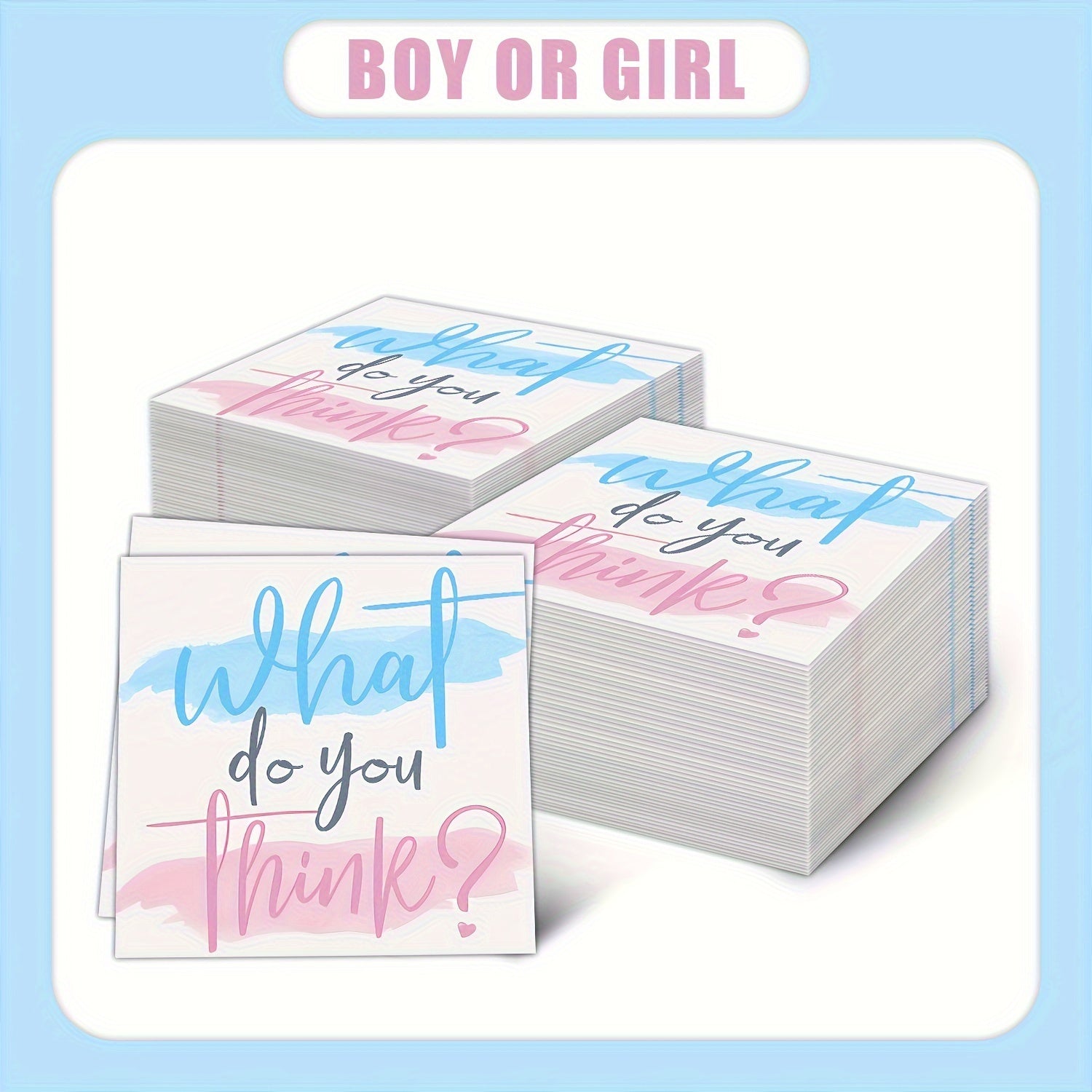 20 Pack Gender Reveal Paper Napkins Blue Pink White 16.5cm for Baby Showers Celebrations