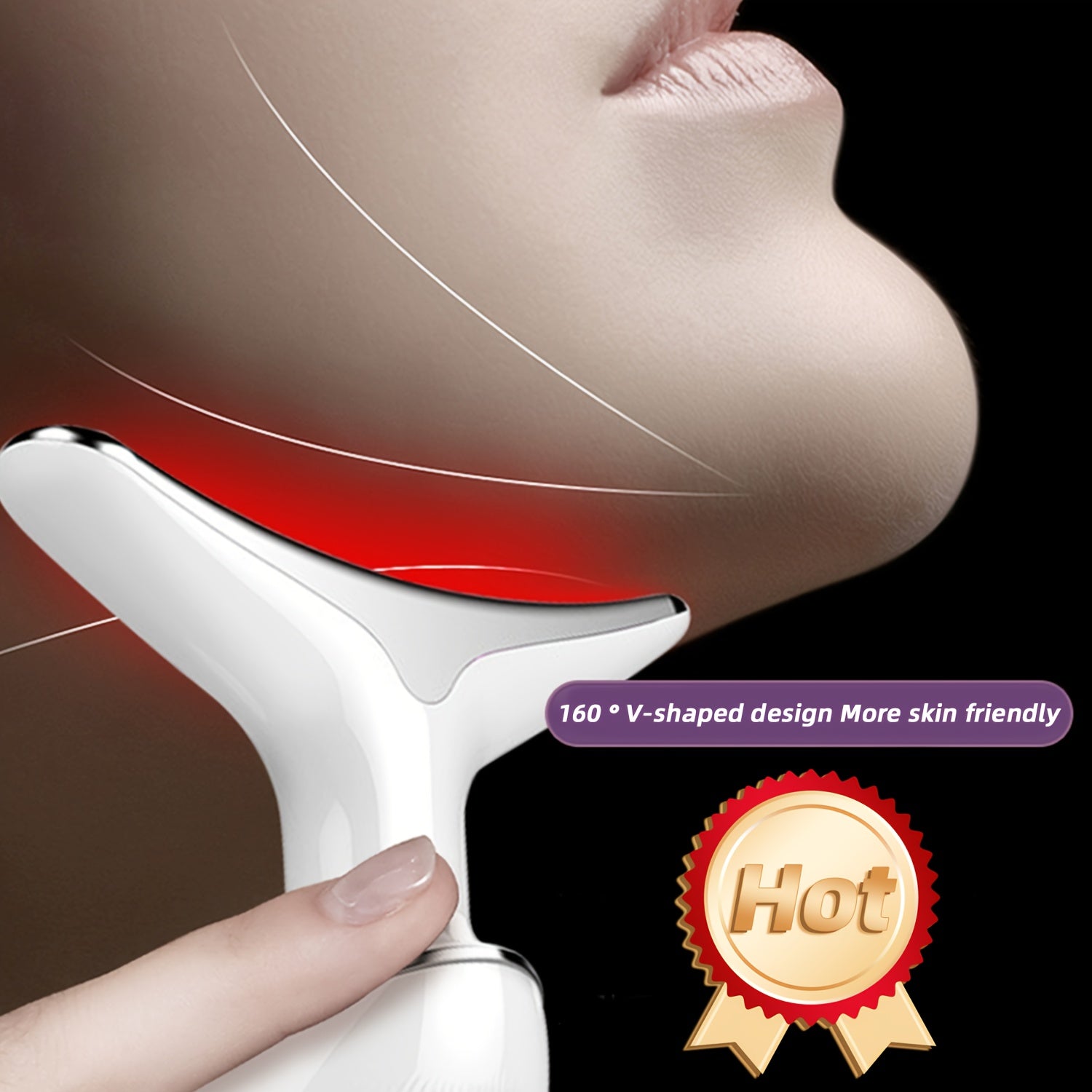 Portable Facial and Neck Massager with High-Frequency Vibration, Ergonomic White and Gold Design