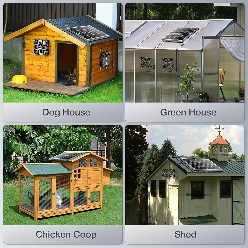 Solar Wind Powered Fan Kit for Greenhouses Sheds Pet Houses Dual Fans Weatherproof Remote
