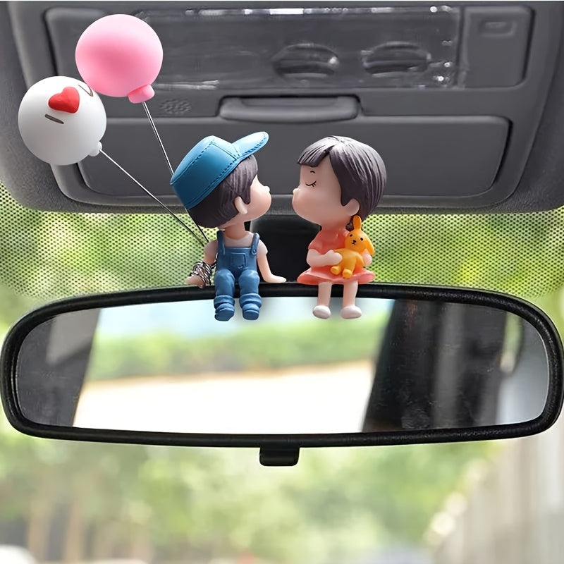 Resin Couple Car Dashboard Figurines for Rearview Mirror Decoration Gift for Men and Women