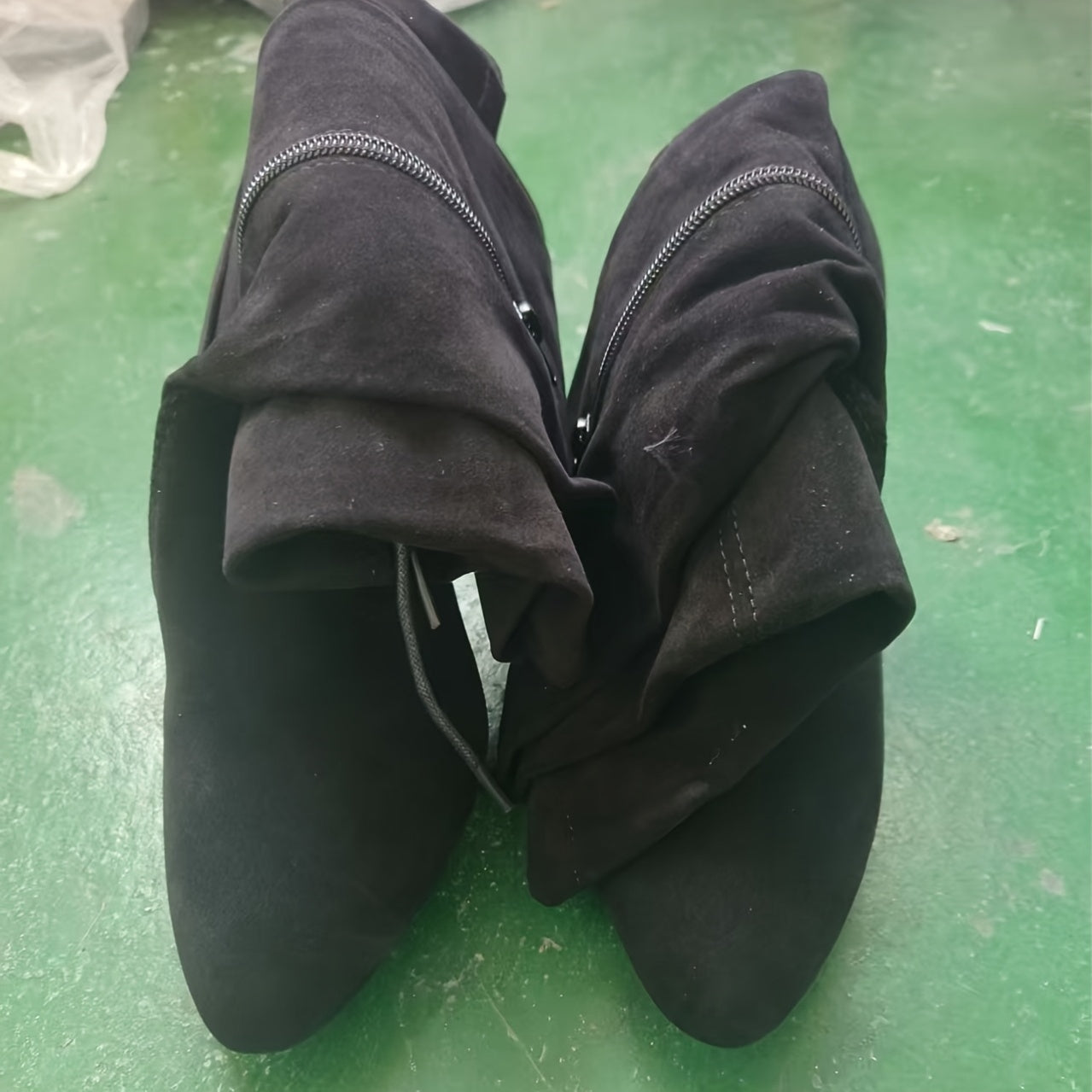 Women's Black Over-the-Knee Leather Boots with Pointed Toe and High Heel