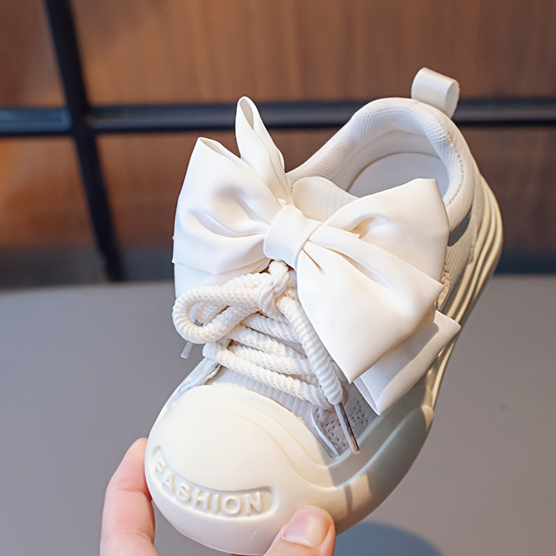 Kids Girls Canvas Sneakers Lace-Up Casual Shoes with Rubber Sole and Bow Detail