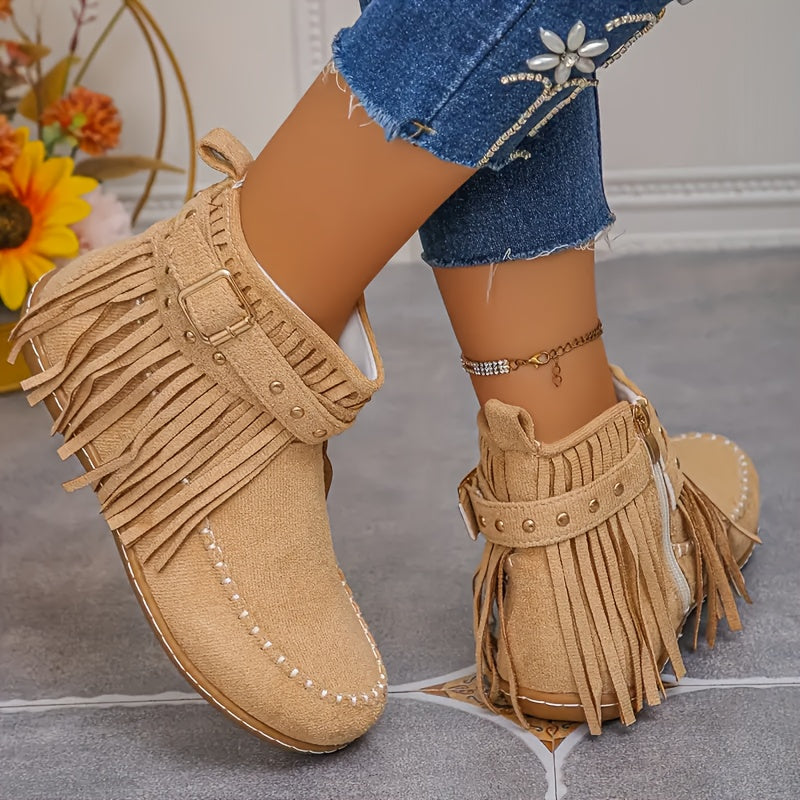 Women's Ankle Boots Solid Color Faux Leather All-Season Buckle Zipper Stylish