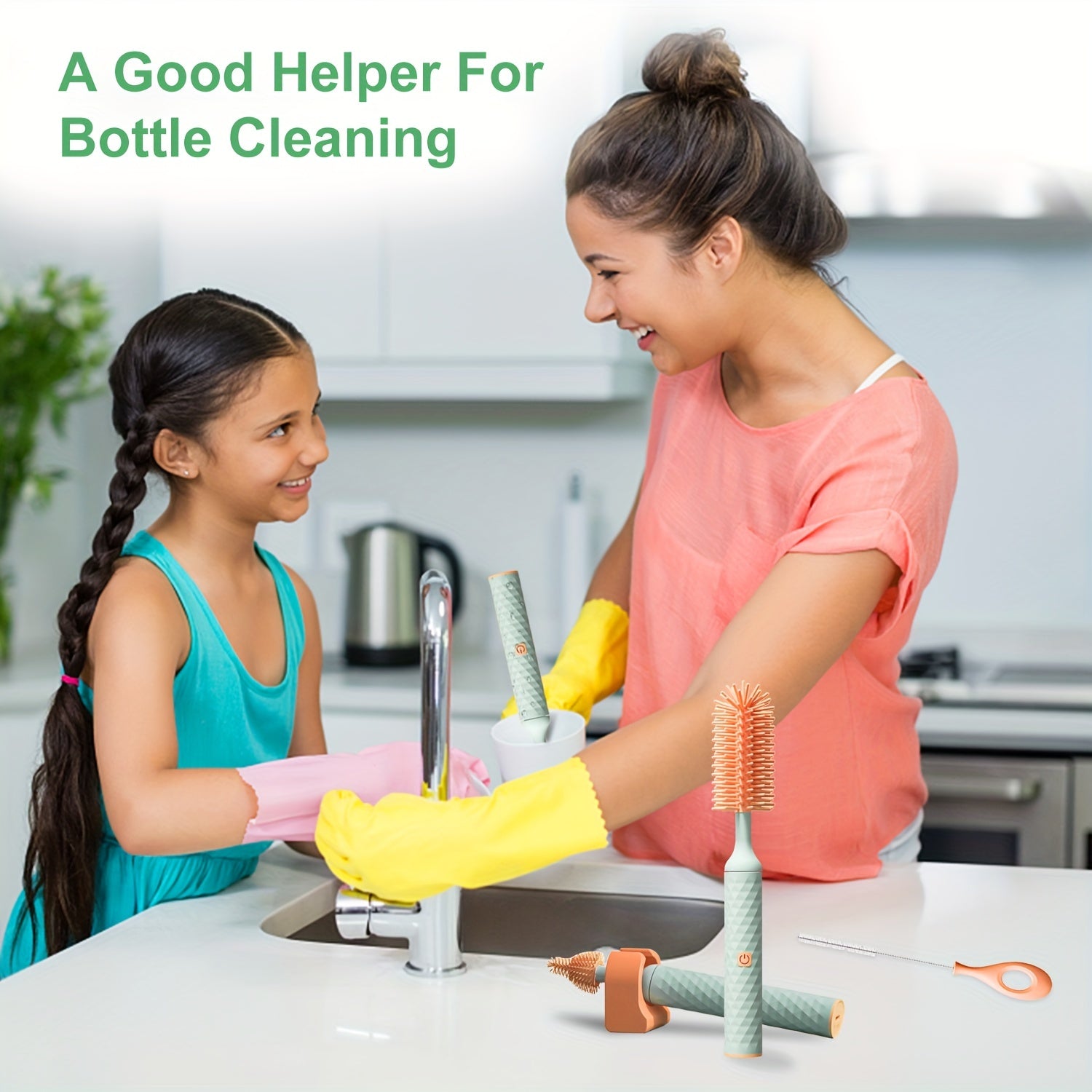 Silicone Electric Bottle Brush Set with USB Rechargeable Includes Pacifier and Straw Cleaners Waterproof