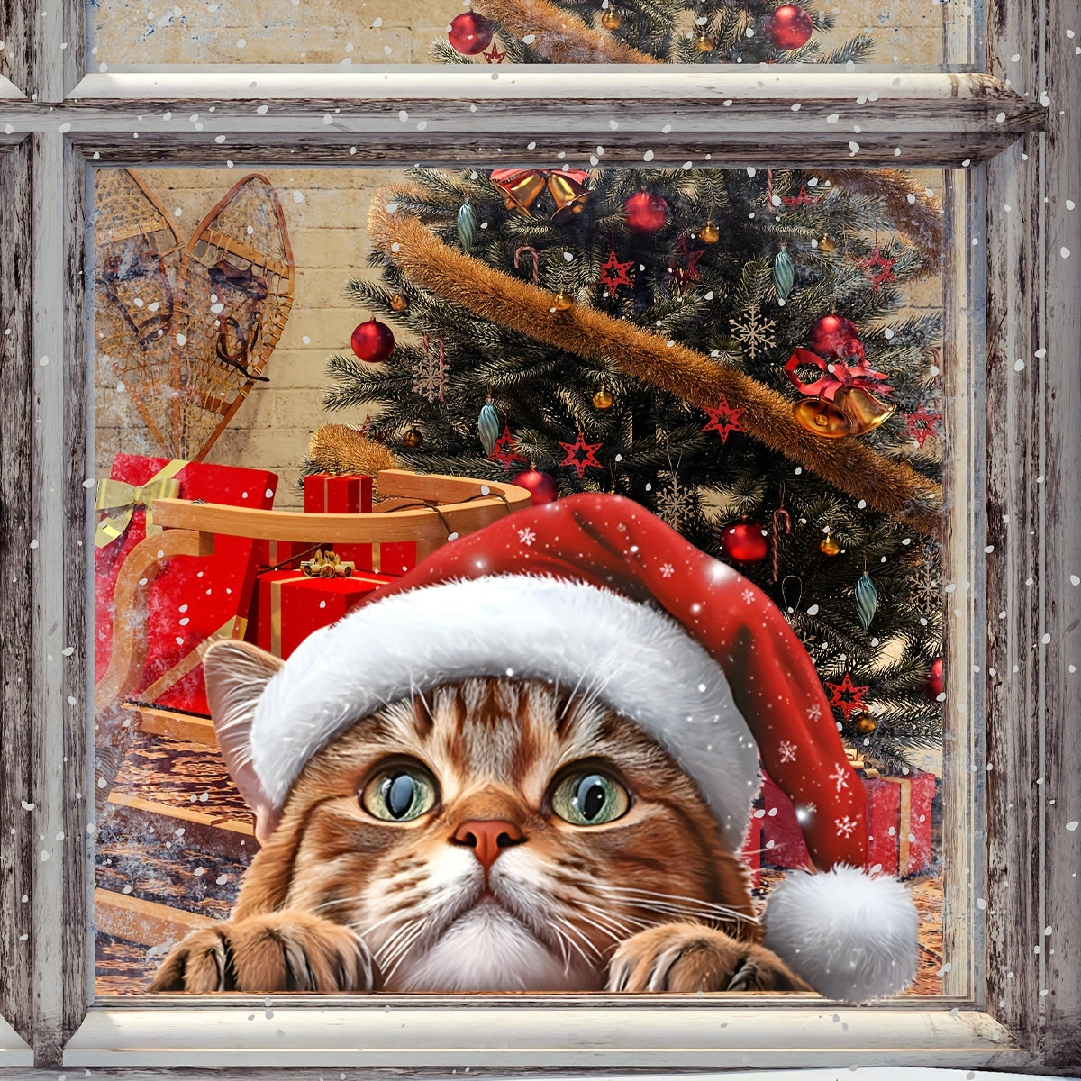 Christmas Peeping Kitten Window Sticker Electrostatic Glass Decal for Bedroom Balcony Decor
