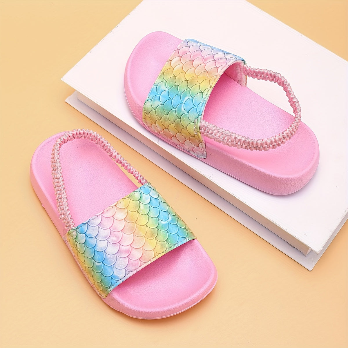 Colorful Fish Scale Print Open Toe Slippers for Boys and Girls All-Season Lightweight Non-Slip