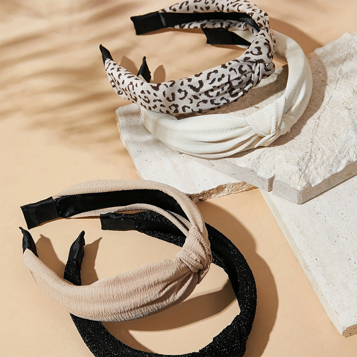 Set of 4 Satin Vintage-Inspired Hairbands with Simple Knot Design in Solid Colors