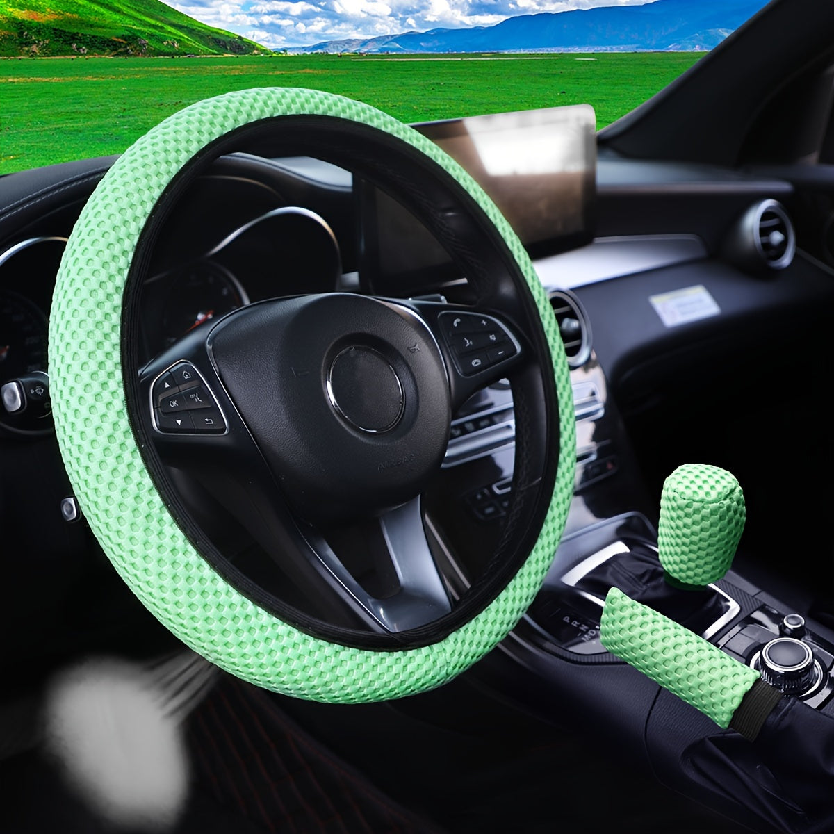 3pcs Breathable Mesh Car Steering Wheel Cover Anti-slip Sweat-absorbing 35-38cm