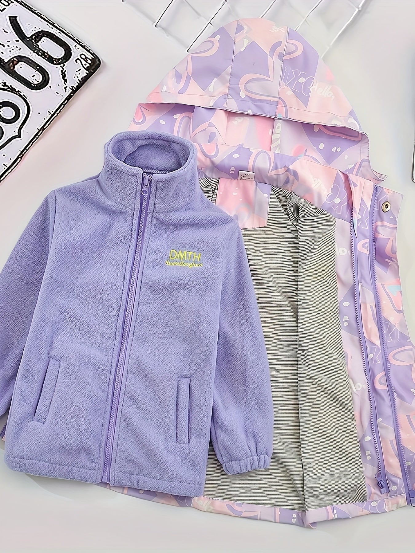 Polyester 3-in-1 Waterproof Hiking Coat with Removable Hood for Fall Winter Outdoor