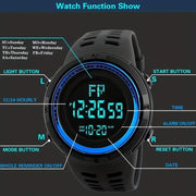Men's Digital Smartwatch with LED Night Light Alarm and Stopwatch Silicone Band