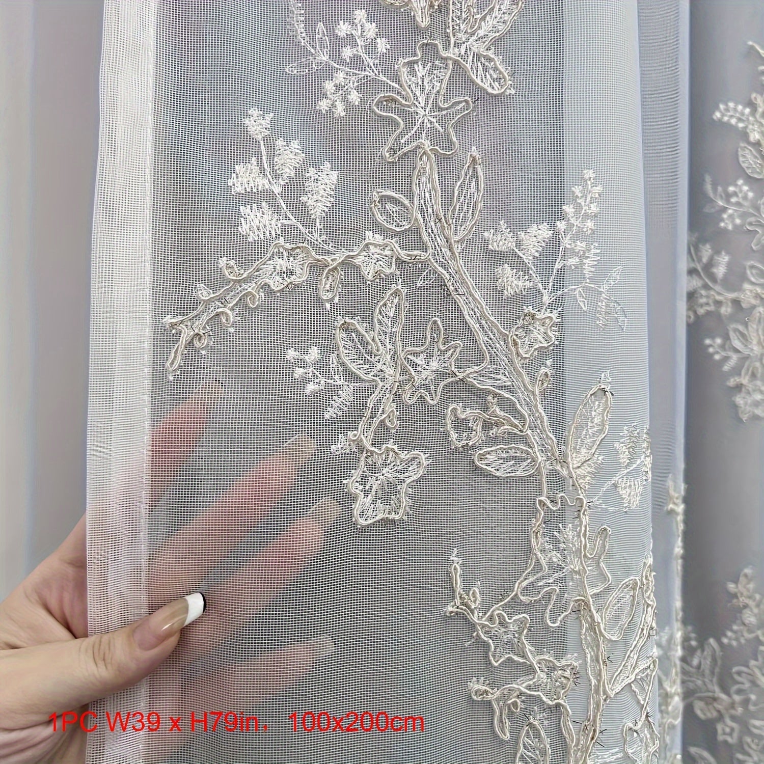Double Layer Embroidery Curtain with Lace Grommet Top for Bedroom or Living Room Window Treatment