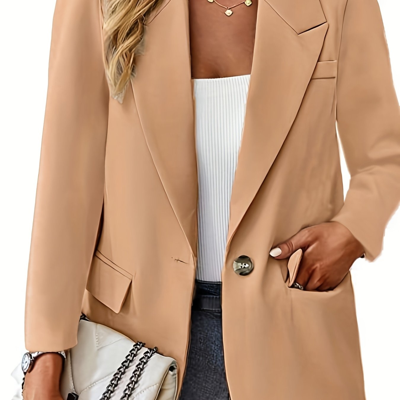 Women's Casual Solid Color Polyester Blazer with Pockets Long Sleeve Regular Fit