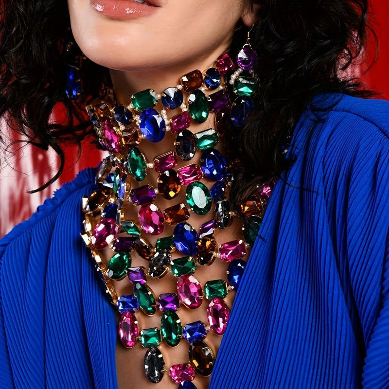 Jewelry Set 3-Piece Rhinestone Necklace Earrings for Weddings and Parties