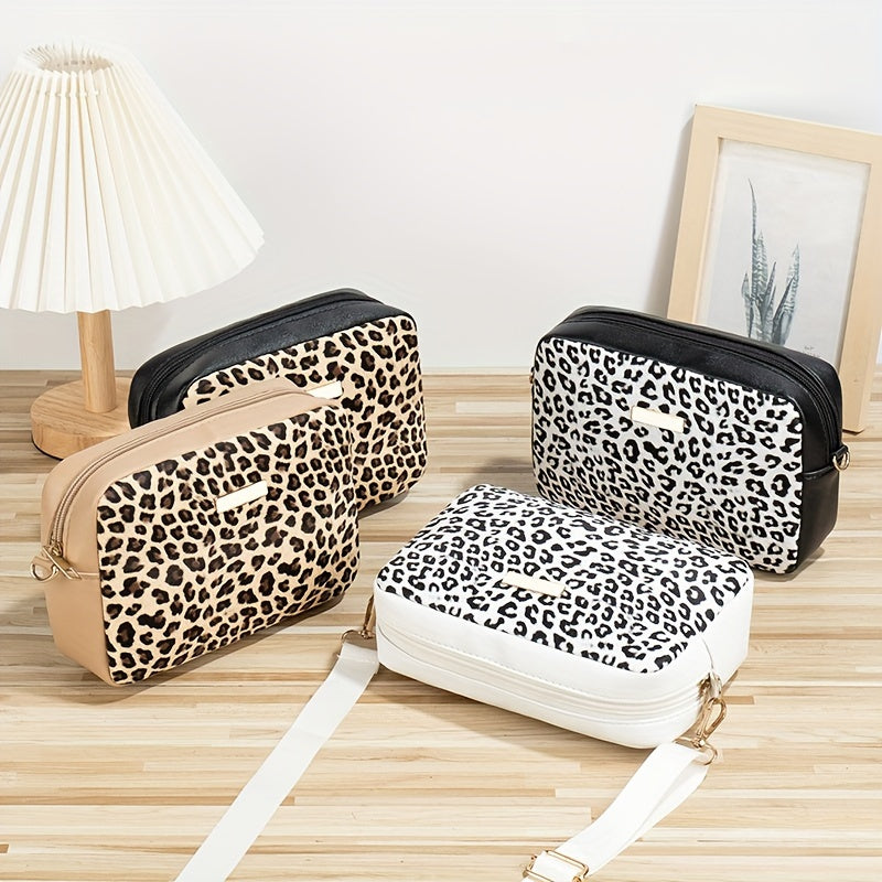 Women's Small Square Shoulder Bag Leopard Print PU Casual Crossbody for Going Out and Office