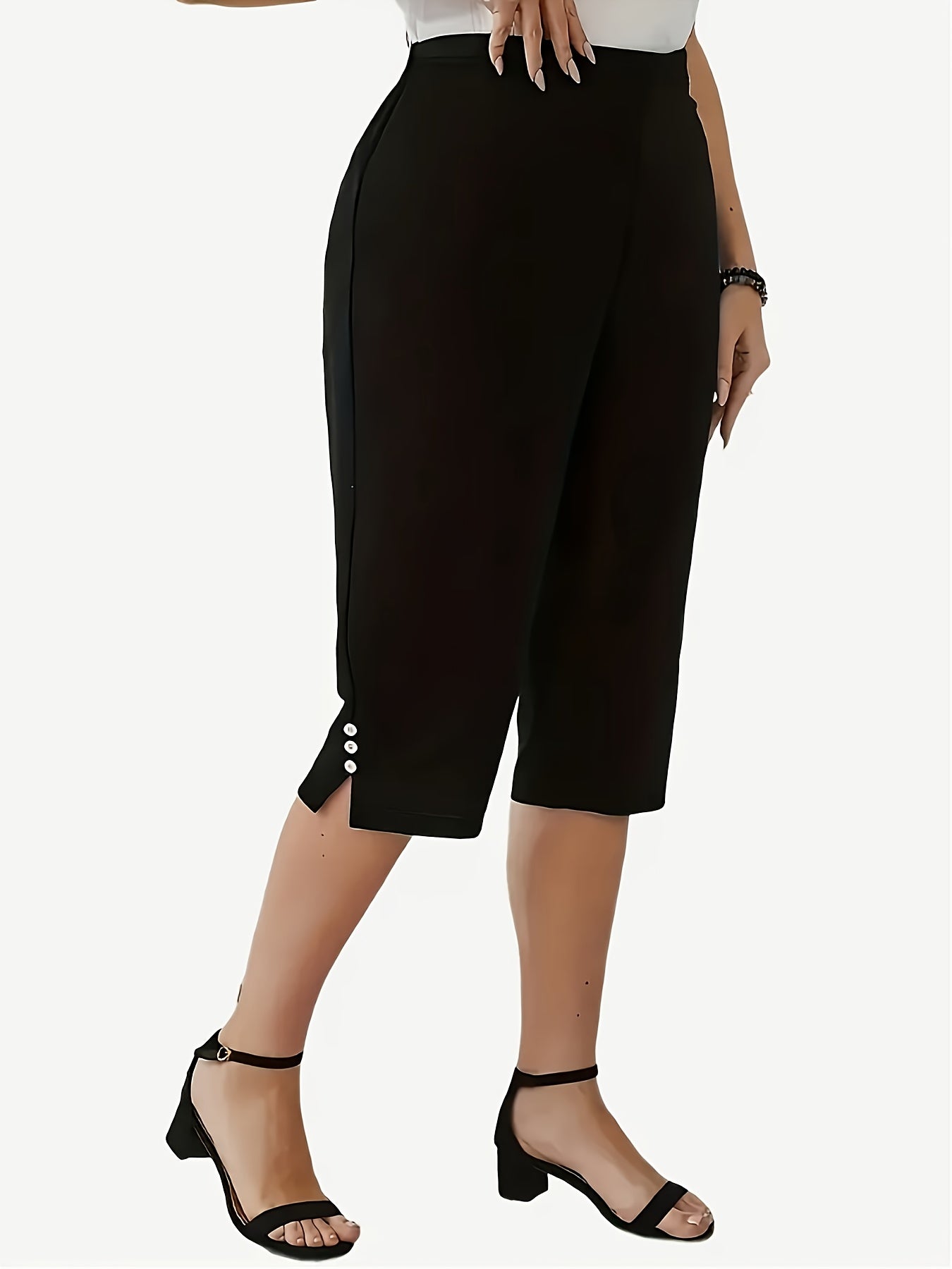 Pantalones casuales de cintura elástica y ajustada para mujer con abertura lateral en primavera, verano y otoño