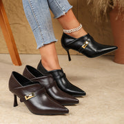 Women's Solid Color Pointed Toe Ankle Booties with Stiletto Heels