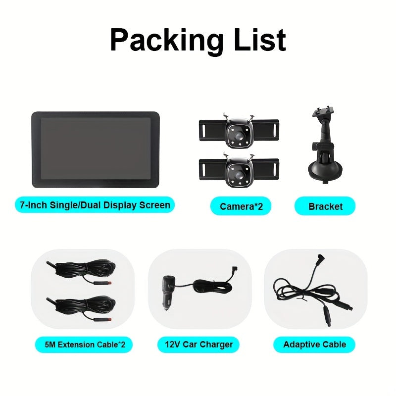 2-Pack Car Cameras for Rear Seat Monitoring 17.78 cm Dual Screen Easy Installation