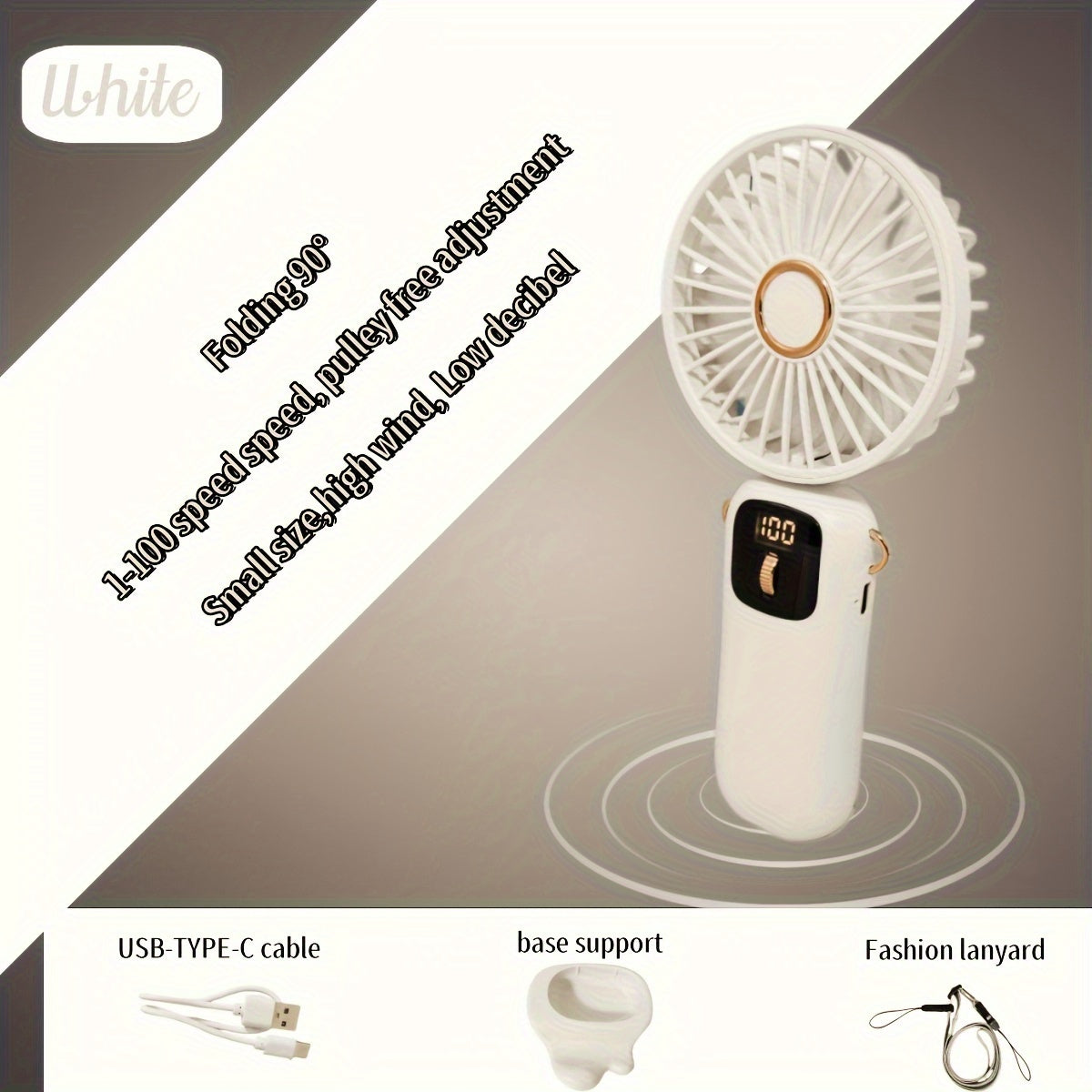 Portable Handheld Mini Fan USB Rechargeable 5 Speeds Foldable for Travel Outdoor Indoor
