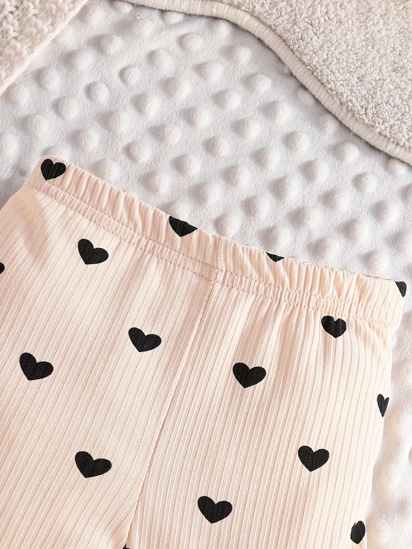 Girls' 3-Piece Long Sleeve Outfit Set with Heart Pattern Brown Black Polyester All-Season