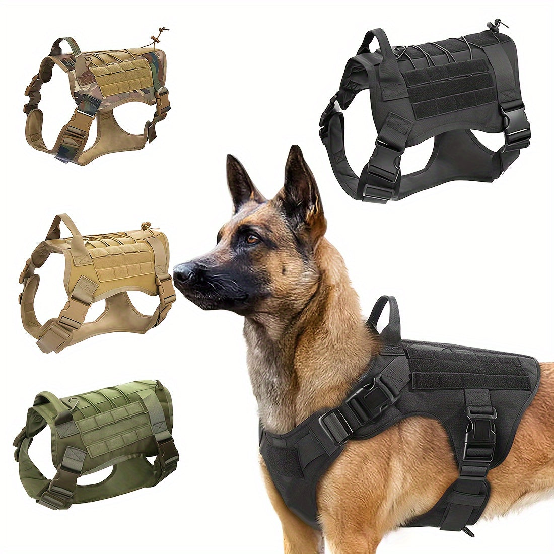 Black Nylon Tactical Dog Harness for Large Breeds Outdoor Training