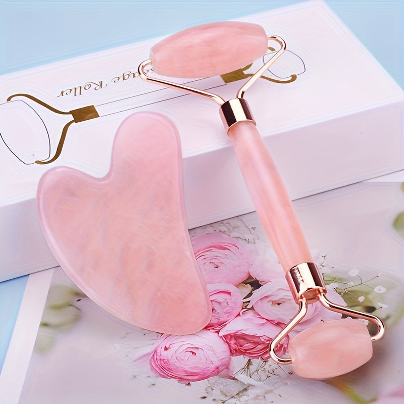 2pcs Facial Massage Roller and Scraping Tool Set Dual Head Heart Shaped ABS Skin Care Body Massager