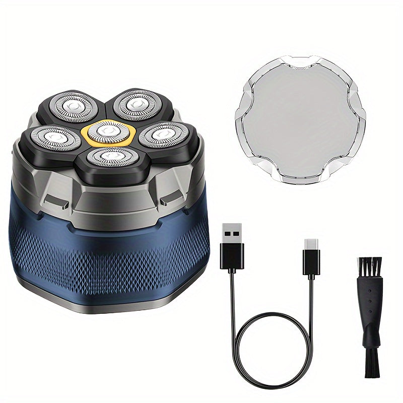 Cortapelos eléctrico para cabeza calva con pantalla LED, inalámbrico, recargable, 6 cuchillas, para viajes