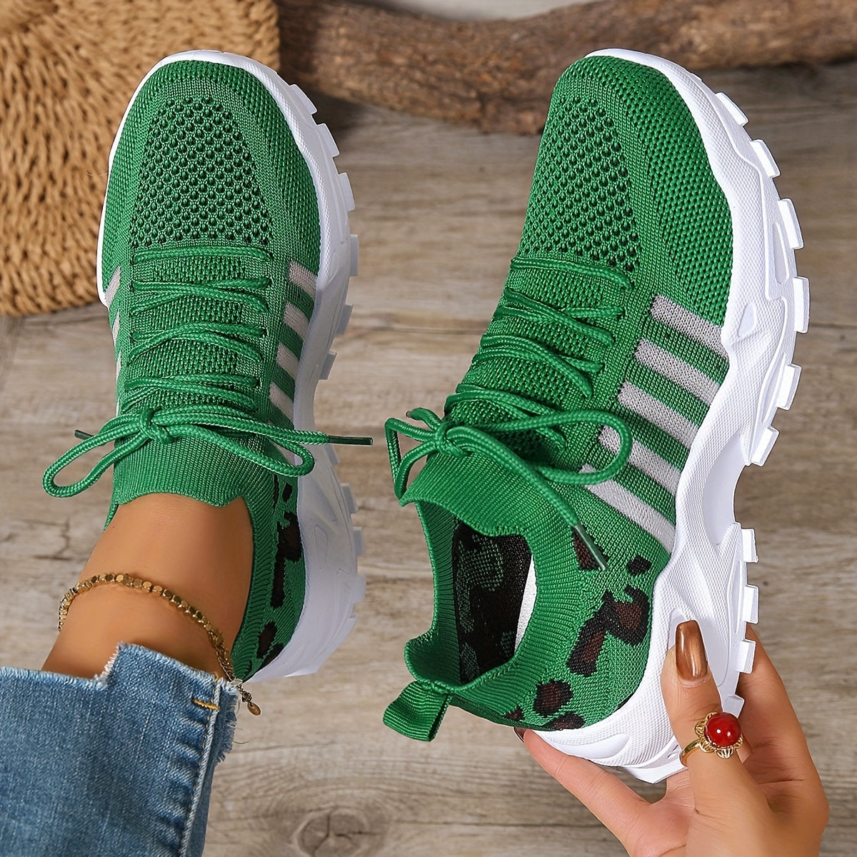 Zapatillas atléticas transpirables con estampado de leopardo para mujer, ideales para correr y hacer ejercicio