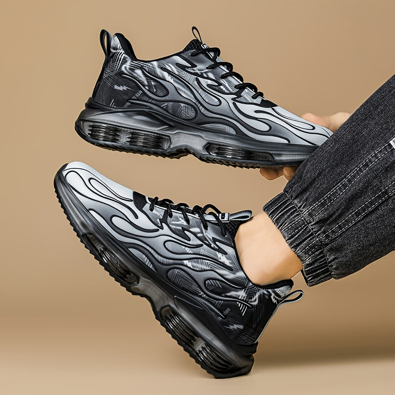 Men's Casual Athletic Sneakers Breathable Fabric Upper EVA Sole Low Top Lace-Up Striped Pattern All-Season Outdoor Comfort