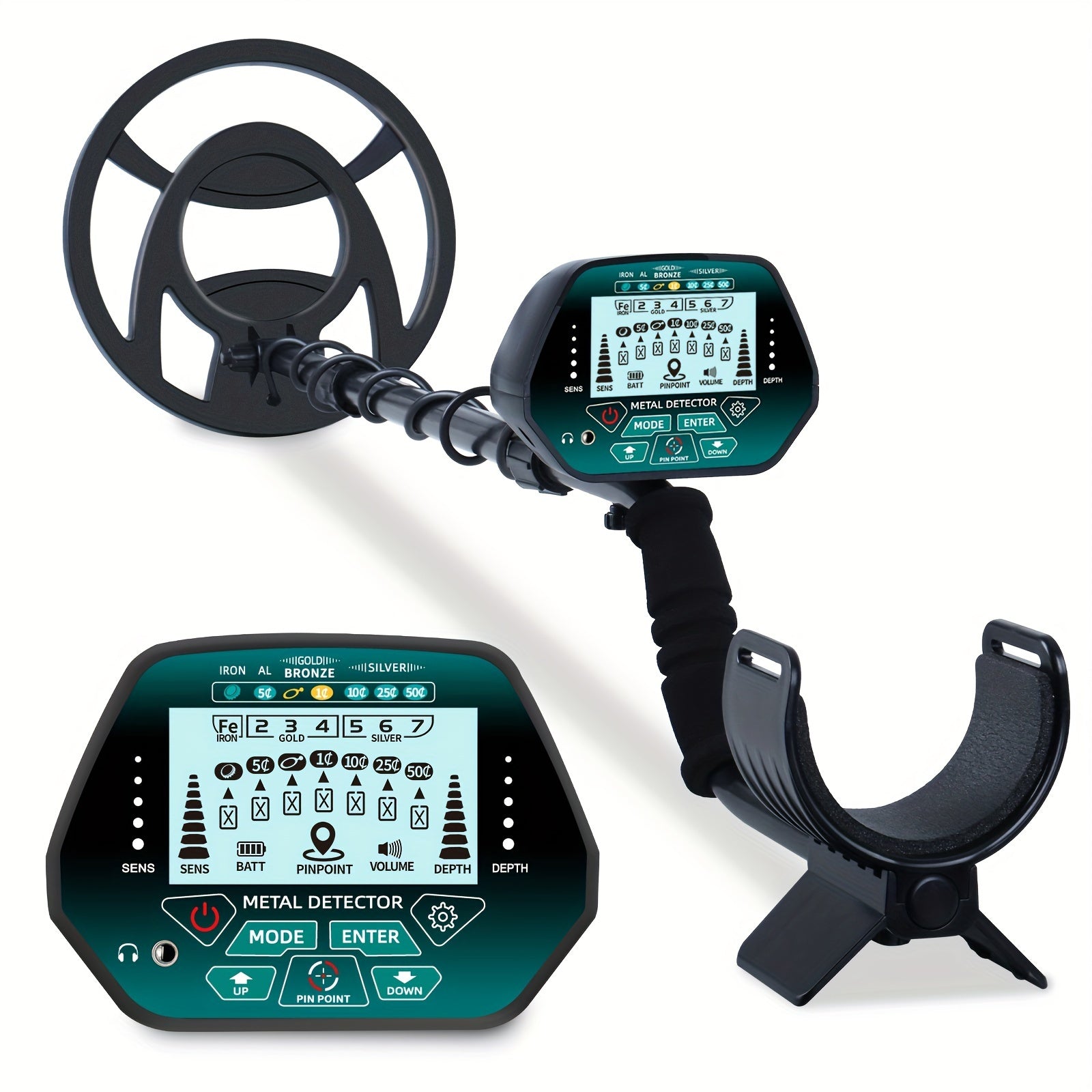 High-Precision Metal Detector with 25.4cm Coil Adjustable LED Display Backlit Screen for Coin and Treasure Hunting