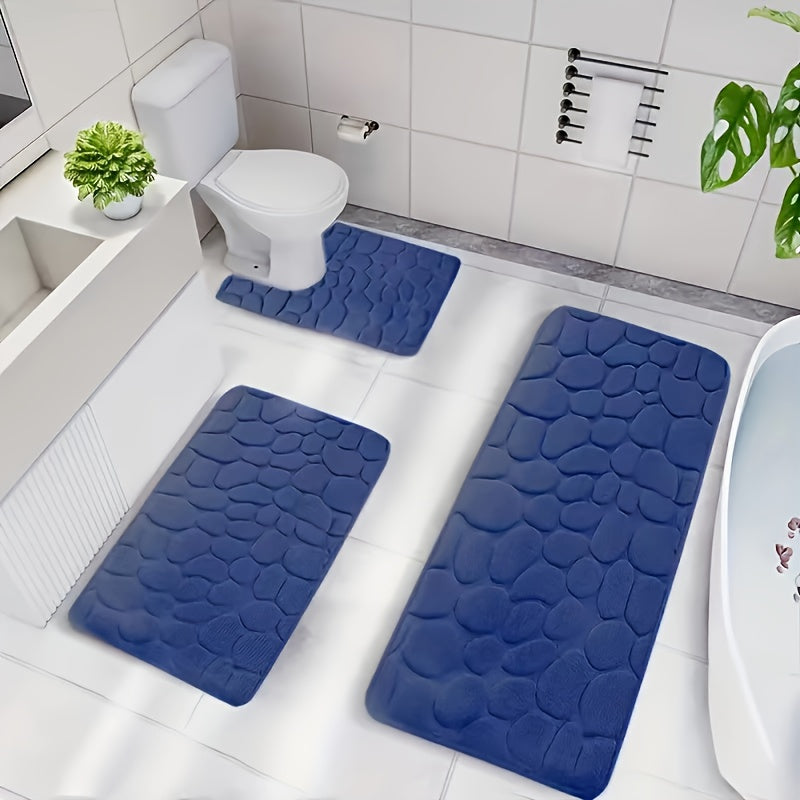 3-Piece Coral Fleece Bath Mat Set Non-Slip Geometric Pattern Machine Washable Bathroom Kitchen