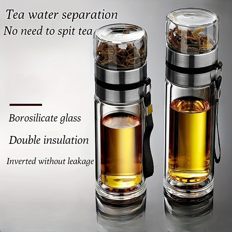 Taza de té de vidrio de borosilicato con doble pared aislada y infusor de acero inoxidable
