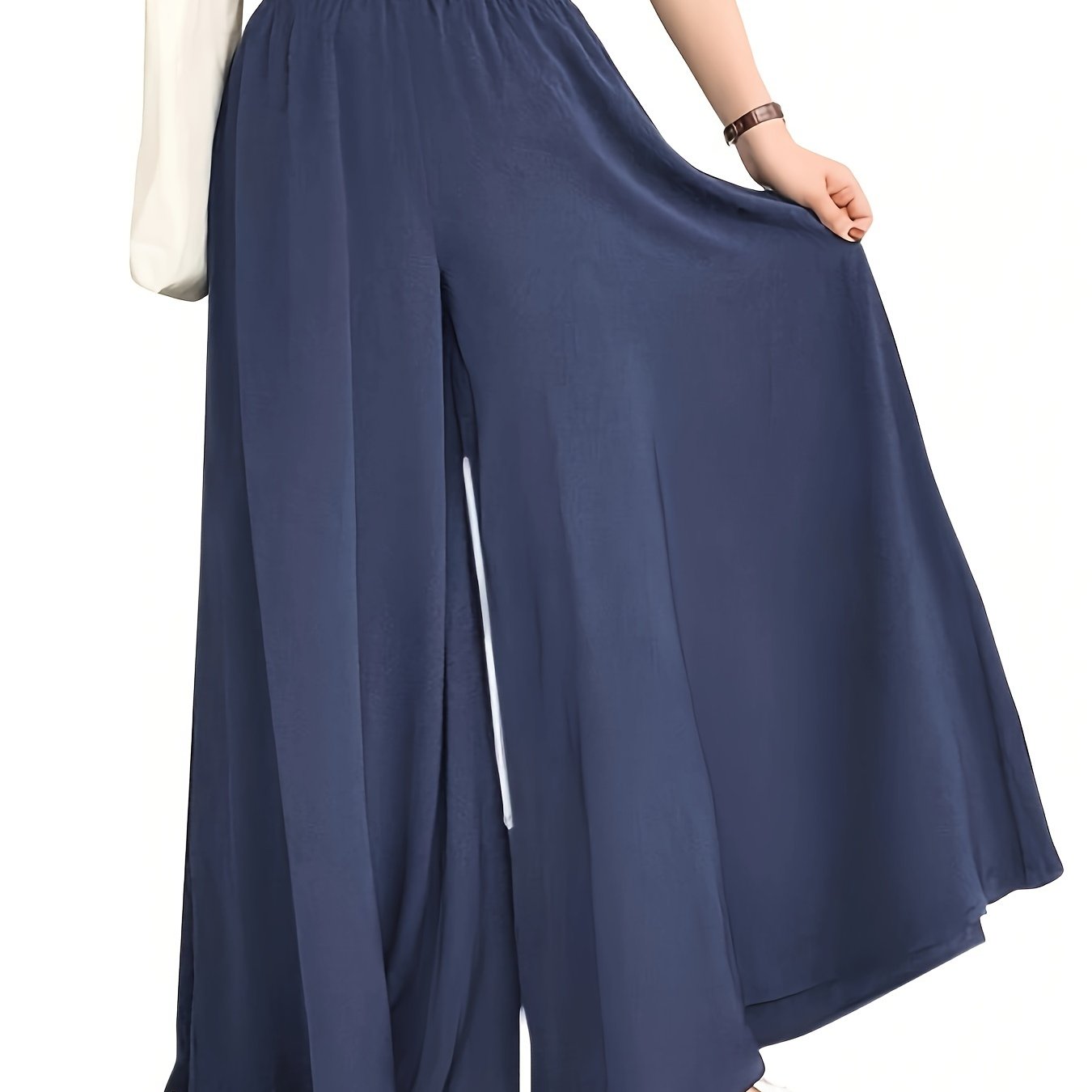 Plus Size Wide Leg Pants for Spring and Summer Solid Ruched Elastic Waist