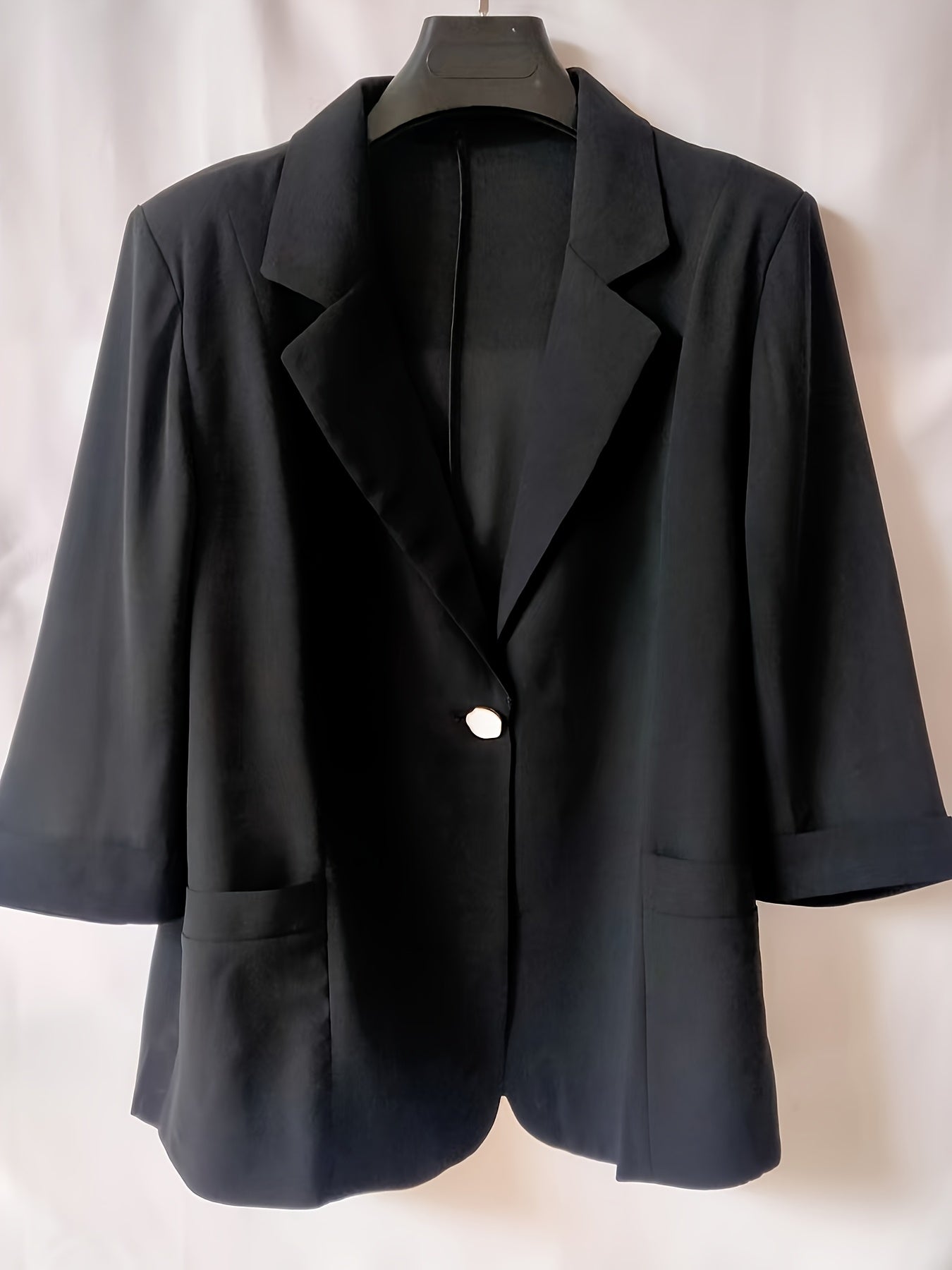 Women's Chiffon Blazer Lightweight Sheer 3/4 Sleeve Single Button Solid